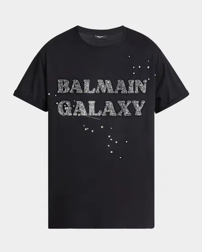 BALMAIN MEN'S GALAXY EMBELLISHED T-SHIRT