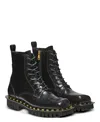 Balmain Glazed Leather Studded Boots In Black