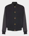 Balmain Varsity Jacket In Grain De Poudre Wool And Satin In Black