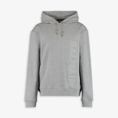 Balmain Men's Gray Cotton Logo Hoodie Sweatshirt In Grey