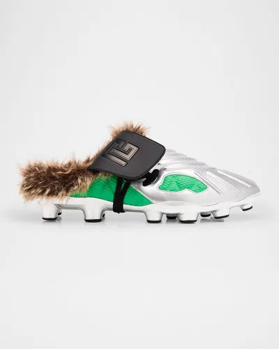 BALMAIN MEN'S HALF TIME FAUX FUR-LINED MULES
