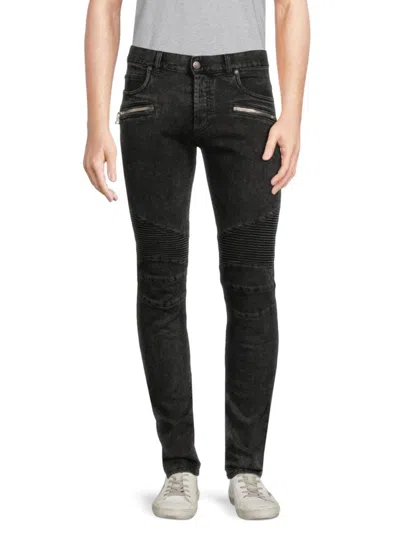 Balmain Men's High Rise Faded & Panelled Jeans In Black