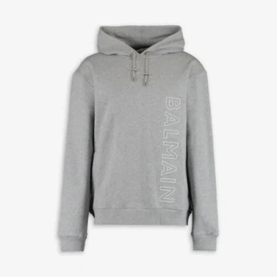 Pre-owned Balmain Men Hoodie Sweatshirt Logo Long Sleeves Cotton Gray