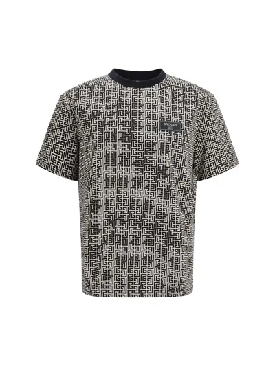 BALMAIN BALMAIN MEN JACQUARD T-SHIRT WITH PB LABYRINTH MONOGRAM