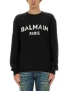Balmain Logo Printed Cotton Sweatshirt In Black