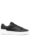 Balmain Round Toe Leather Sneakers With Flat Rubber Sole In Black