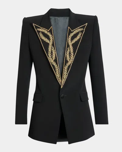 Balmain Men's Leaves Peak Lapel Single-button Dinner Jacket
