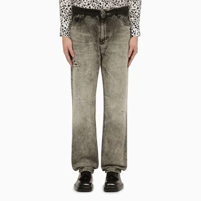 Balmain Light Grey Delavé Denim Jeans In Gray