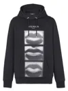 Balmain Men's Lips Print Hoodie In Black
