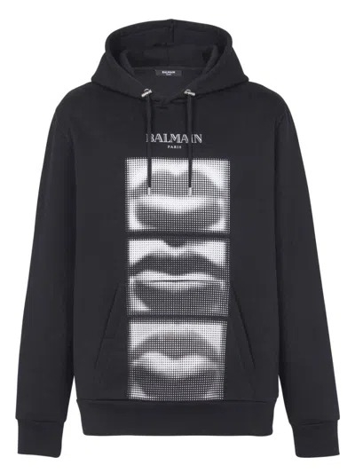 BALMAIN MEN'S LIPS PRINT HOODIE