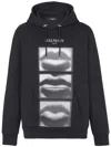 Balmain Men Lips Print Hoodie In Black