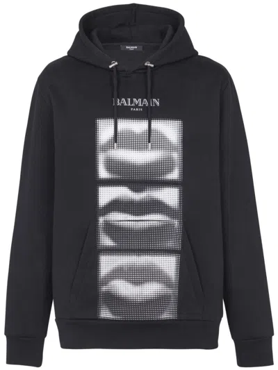 Balmain Men Lips Print Hoodie In Black