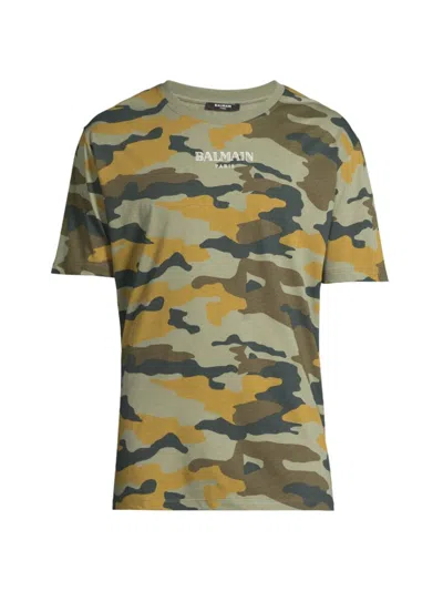 Balmain Men's Logo Camouflage Cotton T-shirt In Multi Khaki