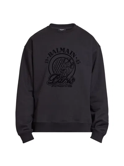 Balmain Men's Logo Cotton Drop Shoulder Sweatshirt In Black