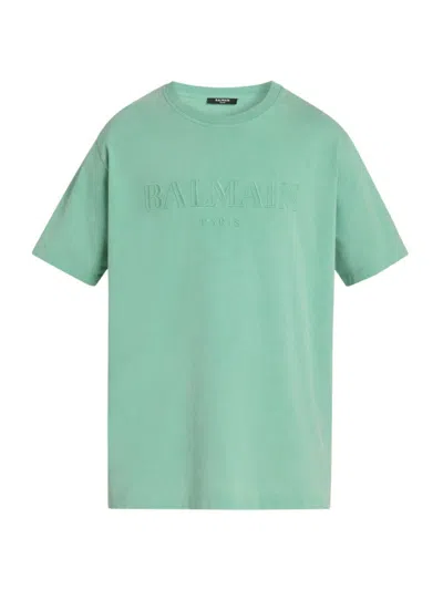 Balmain Men's Logo-embroidered Cotton T-shirt In Mint