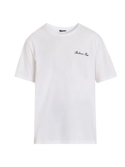 Balmain Men's Logo-embroidered Cotton T-shirt In White Black