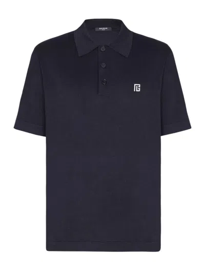 Balmain Men's Logo Embroidered Polo Shirt In Navy