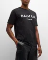 Balmain Black Crewneck T-shirt With Logo Lettering On The Front In Cotton Man In Blk/white