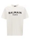 Balmain White Crewneck T-shirt With Contrasting Logo Lettering Print In Cotton In White