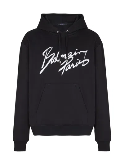 BALMAIN MEN'S LOGO SCRIPT HOODIE