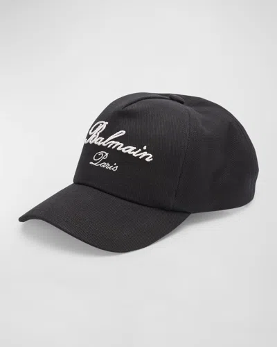Balmain Men's Logo Signature Baseball Cap In Black