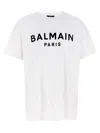 Balmain White Crewneck T-shirt With Contrasting Logo Lettering Print In Cotton In White
