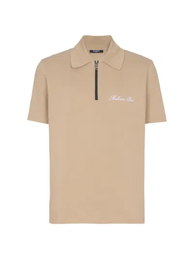 Balmain Embroidered Logo Polo Shirt In Brown