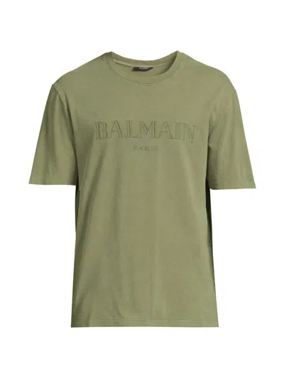 Balmain Logo-embroidered Cotton T-shirt In Green