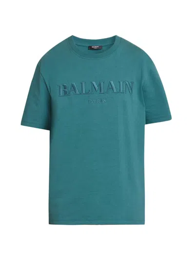 Balmain Men's Logo-embroidered Cotton T-shirt In Green