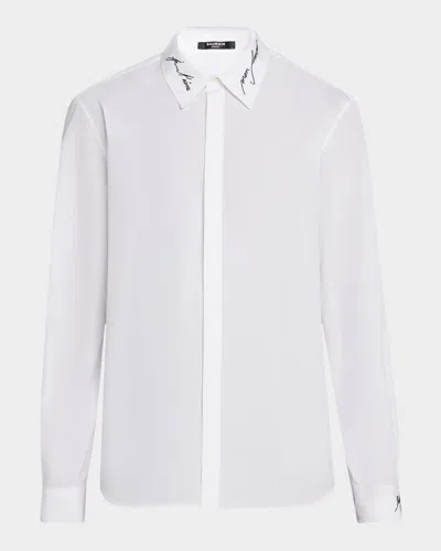 Balmain Men's Love Letter Embroidered Sport Shirt