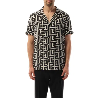 BALMAIN MEN'S MACRO MONOGRAM PYJAMA SHIRT