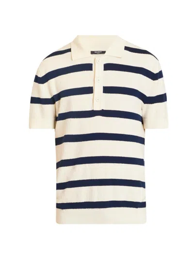 Balmain Men's Mariniere Short-sleeve Cotton Polo Sweater In Neutral