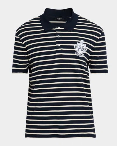 Balmain Men's Mariniere Stripe Polo Shirt In Black