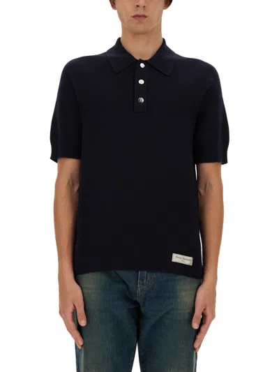 Balmain Men Merino Wool Polo Shirt In Blue