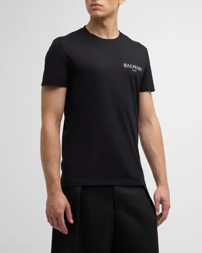 Balmain Black Crewneck T-shirt With Logo Print In Cotton Man