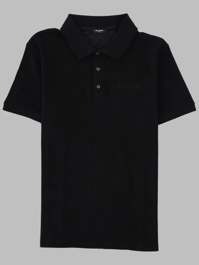 Balmain Short Sleeve Polo Shirt Straight Fit In Black