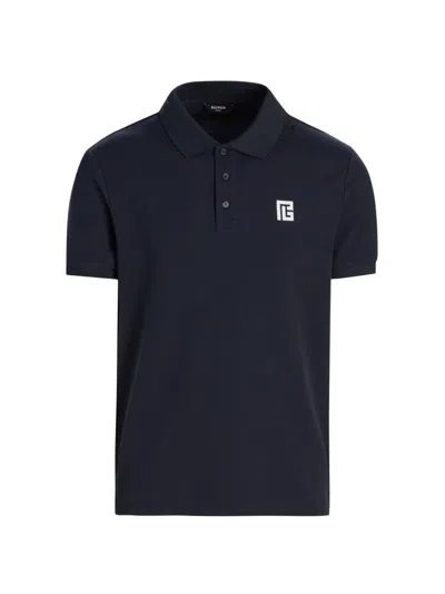 Balmain Logo Embroidered Short-sleeve Polo Shirt In Black