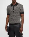 Balmain Monogram Pattern Polo With Classic Collar In Ivory/blk