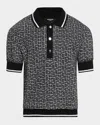 Balmain Monogram Jacquard Merino Wool Polo Sweater In White/blk