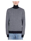 Balmain High-neck Sweater With All-over Monogram Pattern In Multicolour