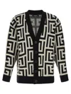 Balmain Monogram V Neck Mid Length Cardigan In Multi