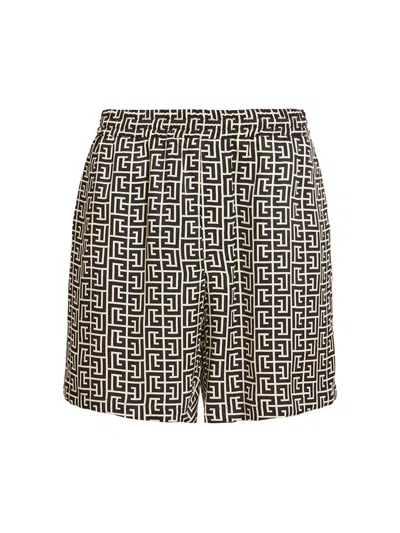 Balmain Men's Monogram Pajama Shorts In Neutral