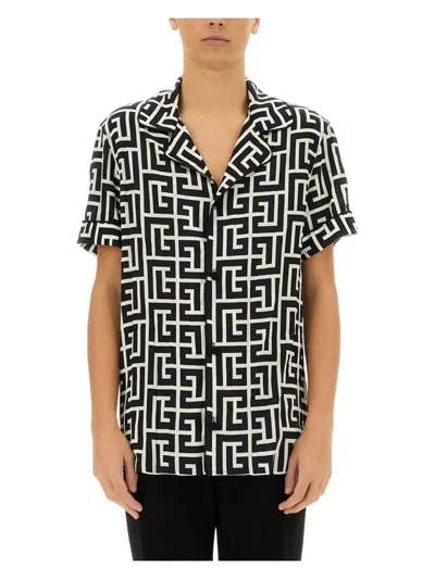 BALMAIN MEN'S MONOGRAM PRINT PAJAMA SHIRT | SIZE 41 | FH1HN011VD01 COLOR GFE