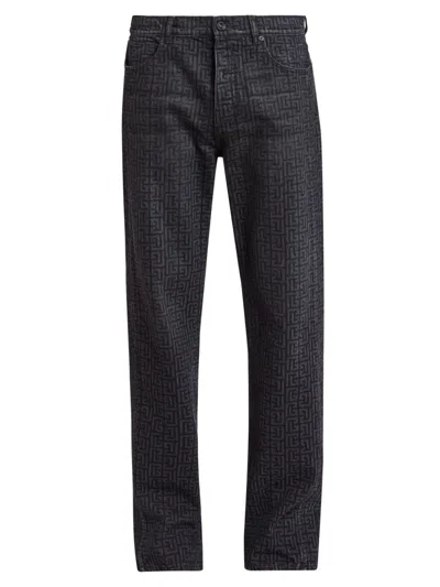 Balmain Men's Monogram Straight-leg Jeans In Black