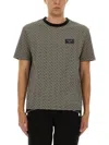 Balmain Grey T-shirt With Logo Applied On The Chest And All-over Labyrinth Motif In Cotton Man