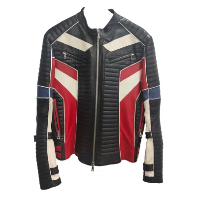 Pre-owned Balmain Men's Multicoloured Leather Jacket Size 52, New & Stylish In Black