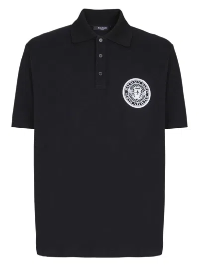 Balmain Men's Oversized Ss Polo Shirt In Noirblanc