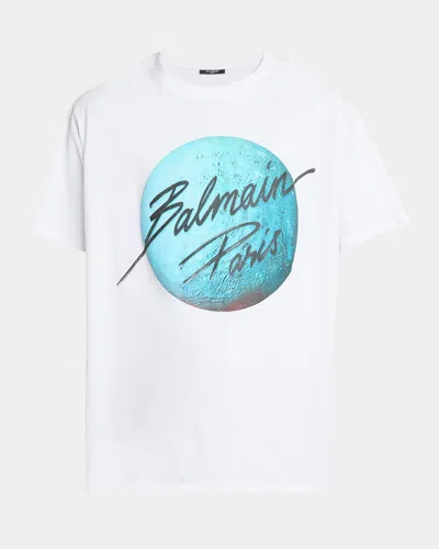 Balmain Paris Logo And Planet T-shirt In White