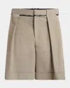 Balmain Men's Piped Large-pleat Shorts In Taupe