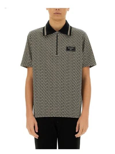 BALMAIN MEN'S POLO SHIRT WITH MONOGRAM | SIZE MEDIUM | EH1GC027BC90